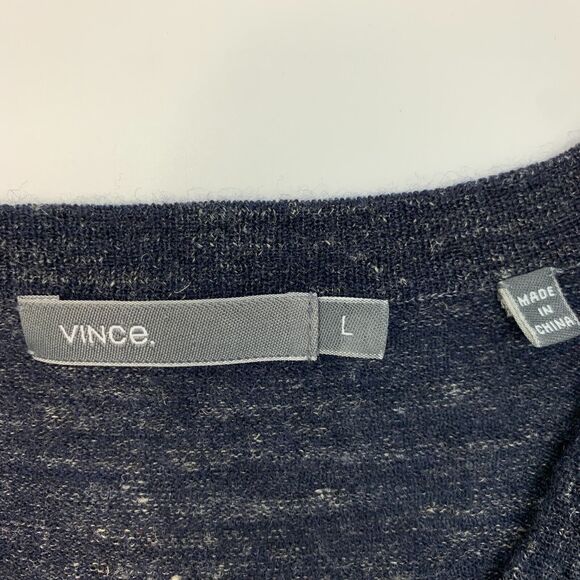 Vince Sweater Mens L Large Dark Navy Linen Wool Blend V Neck Pullover SpaceDye - Picture 5 of 12